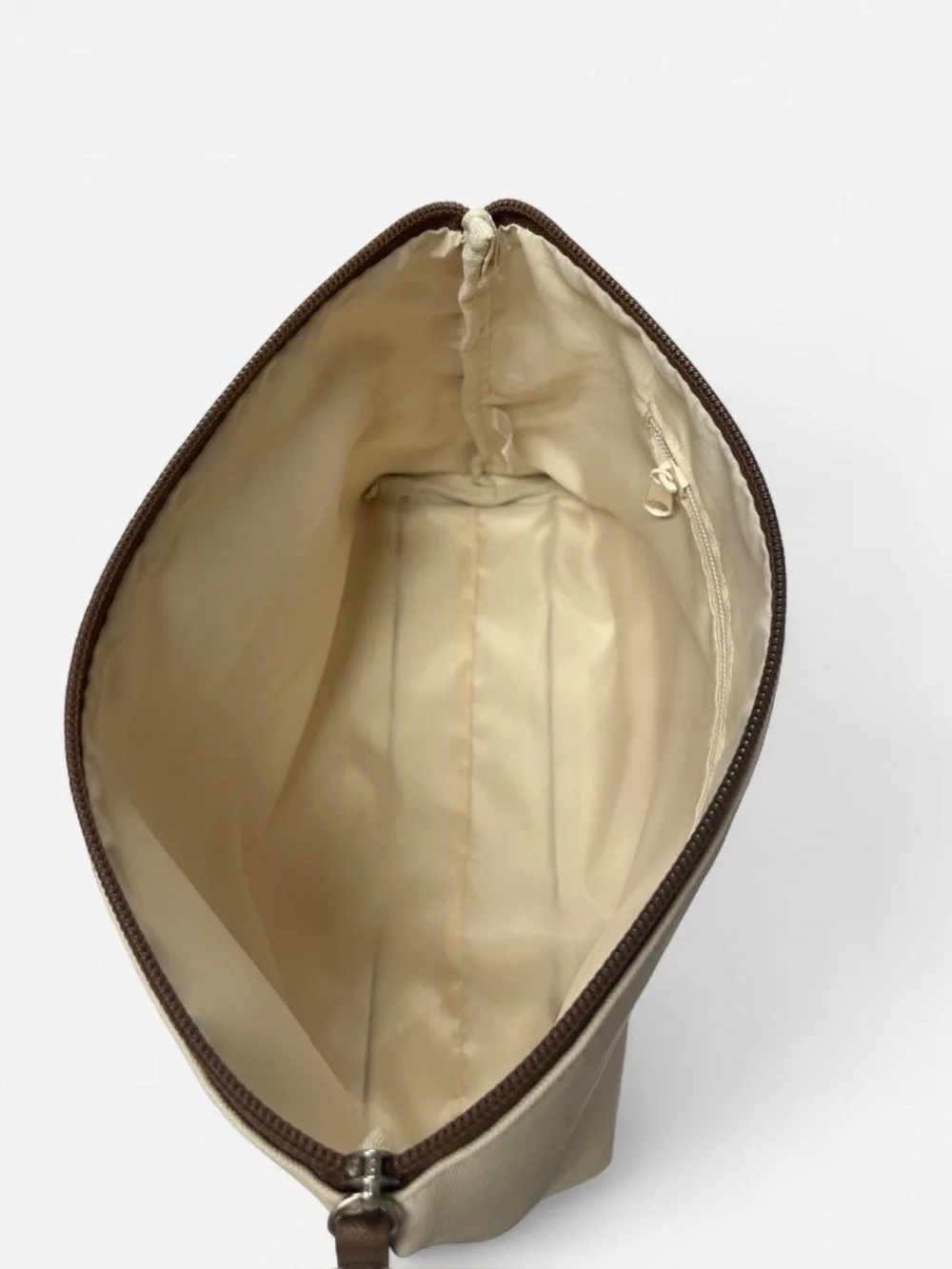 Everyday Cream Cosmetic Pouch with Brown Trim
